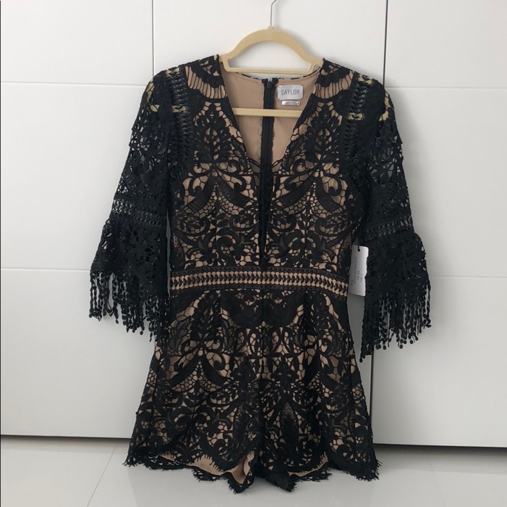 Black Lace playsuit with nude lining